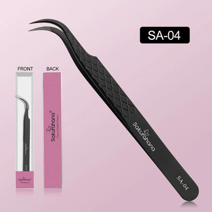 SAKURUHANA Professional Eyelash Tweezers Black Fiber Tip For Lash Extensions Mega Volume Mink Lashes Makeup Beauty Kit