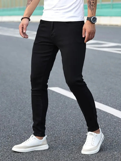 Jeans man stretch black denim, trousers mens solid pants.