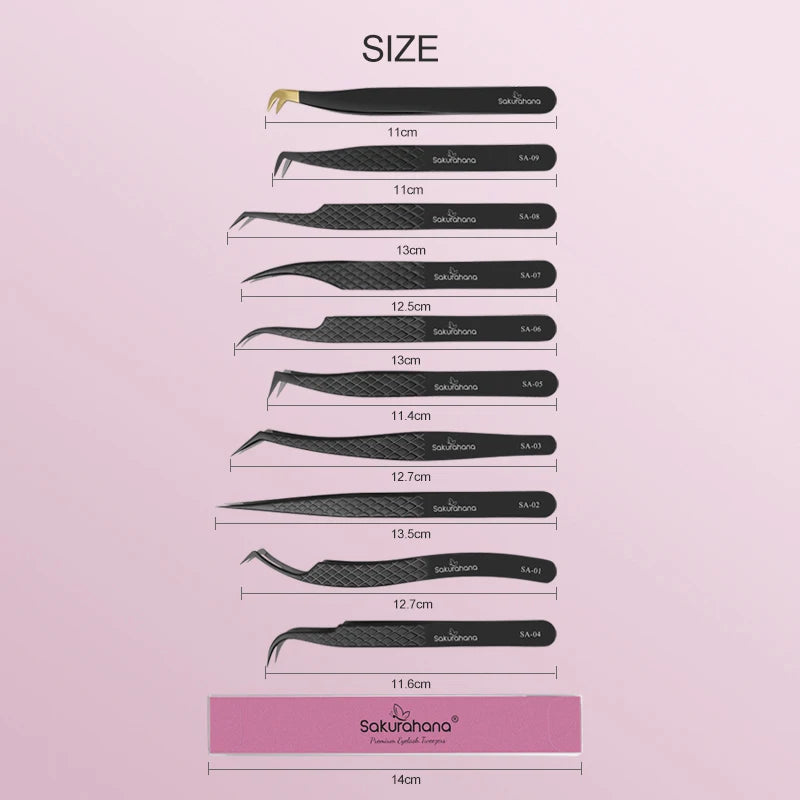 SAKURUHANA Professional Eyelash Tweezers Black Fiber Tip For Lash Extensions Mega Volume Mink Lashes Makeup Beauty Kit