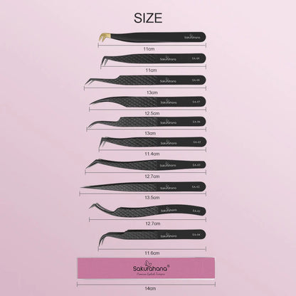 SAKURUHANA Professional Eyelash Tweezers Black Fiber Tip For Lash Extensions Mega Volume Mink Lashes Makeup Beauty Kit