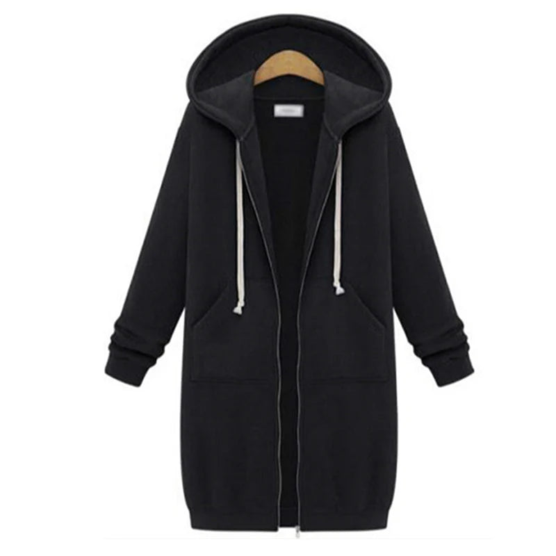 Women's ThickenHoodies Parkas Loose Hooded Jackets Zipper Pocket Maxi Size Sweatshirt Sports Dresses Outwear