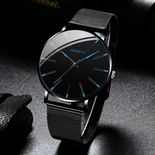 Fashion Men Business Watches Simple Ultra Thin Mesh Belt Male's Analog Quartz Wristwatch.