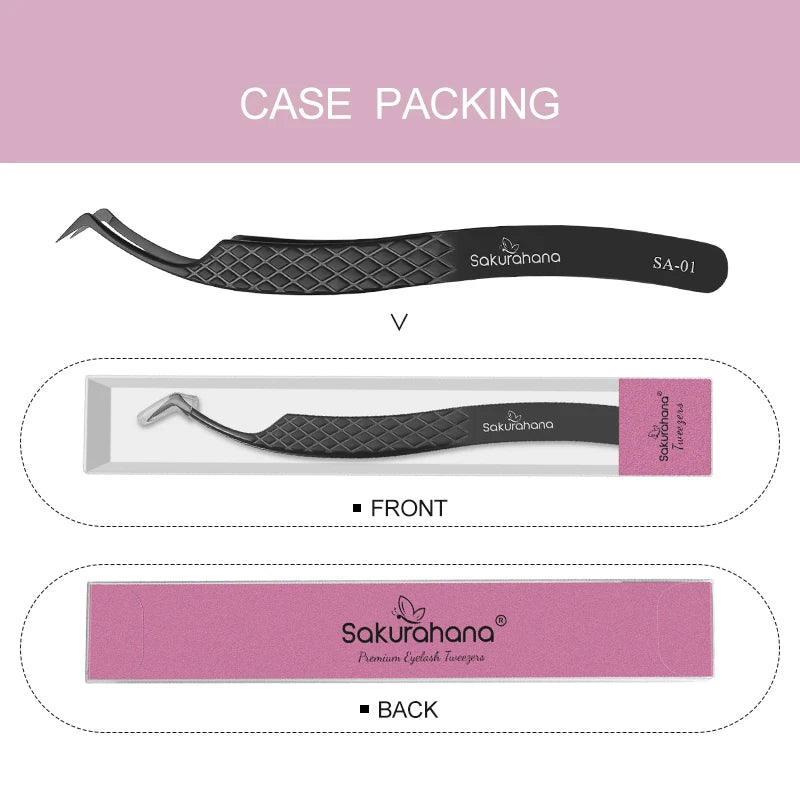 SAKURUHANA Professional Eyelash Tweezers Black Fiber Tip For Lash Extensions Mega Volume Mink Lashes Makeup Beauty Kit