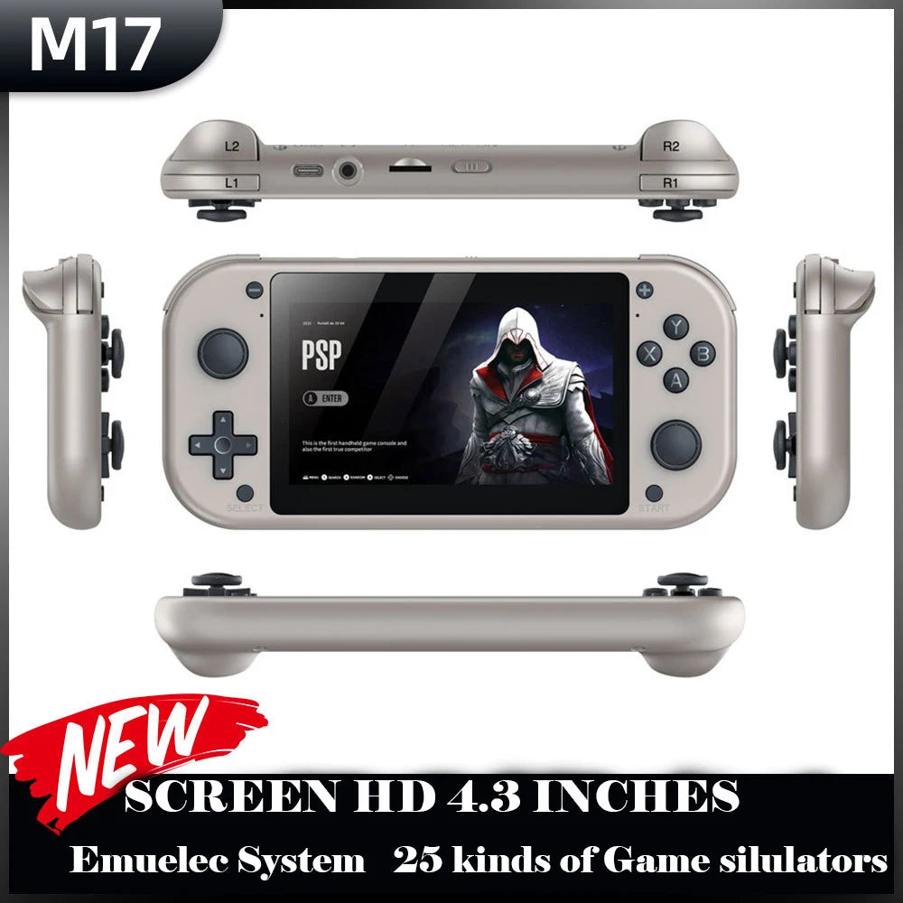 M17 handheld video game console 64G 128G open source linux system 4.3inch screen portable pocket video player retro gaming.