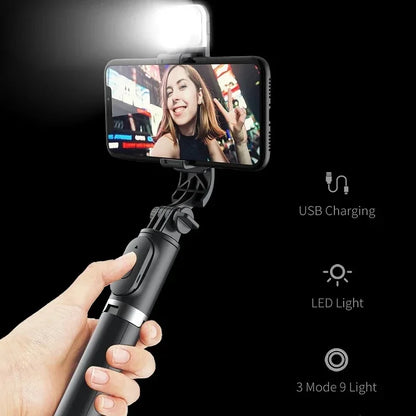 New Selfie Stick 1045mm With Wireless Bluetooth LED Fill Light Extended Tripod With Remote Shutter For Android IOS Cellphone