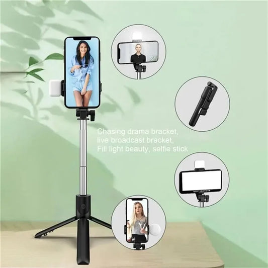 Cell Phone Selfie Stick Tripod Bluetooth Remote Wireless Selfi Stick Phone HolderStand with Beauty Fill Light for Phone