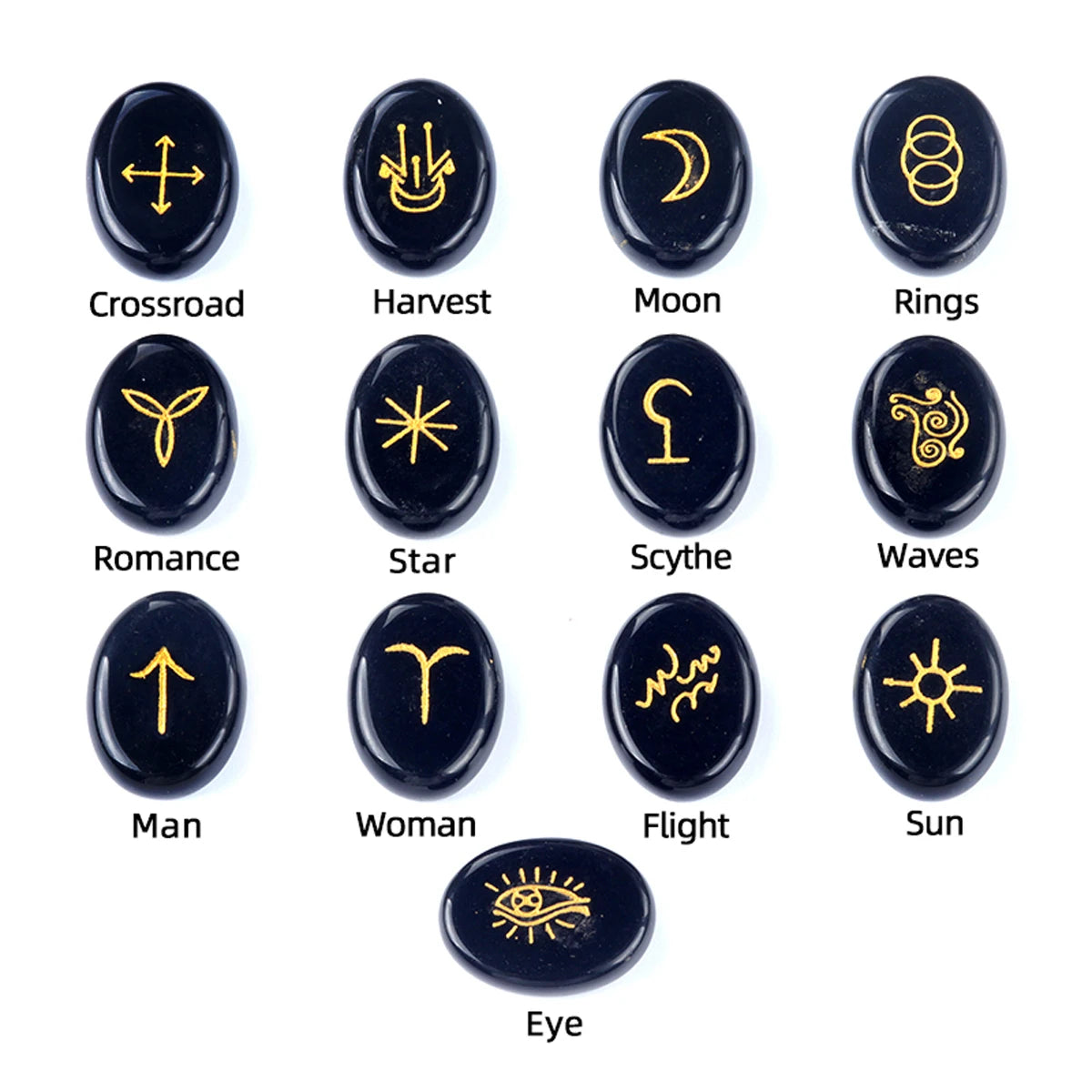 Natural Witch Rune Crystal Onyx Semi-Precious Carved Rune of Nirvana Set Decor Small Furnishings Jewellery Craft  Accessories