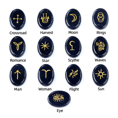 Natural Witch Rune Crystal Onyx Semi-Precious Carved Rune of Nirvana Set Decor Small Furnishings Jewellery Craft  Accessories