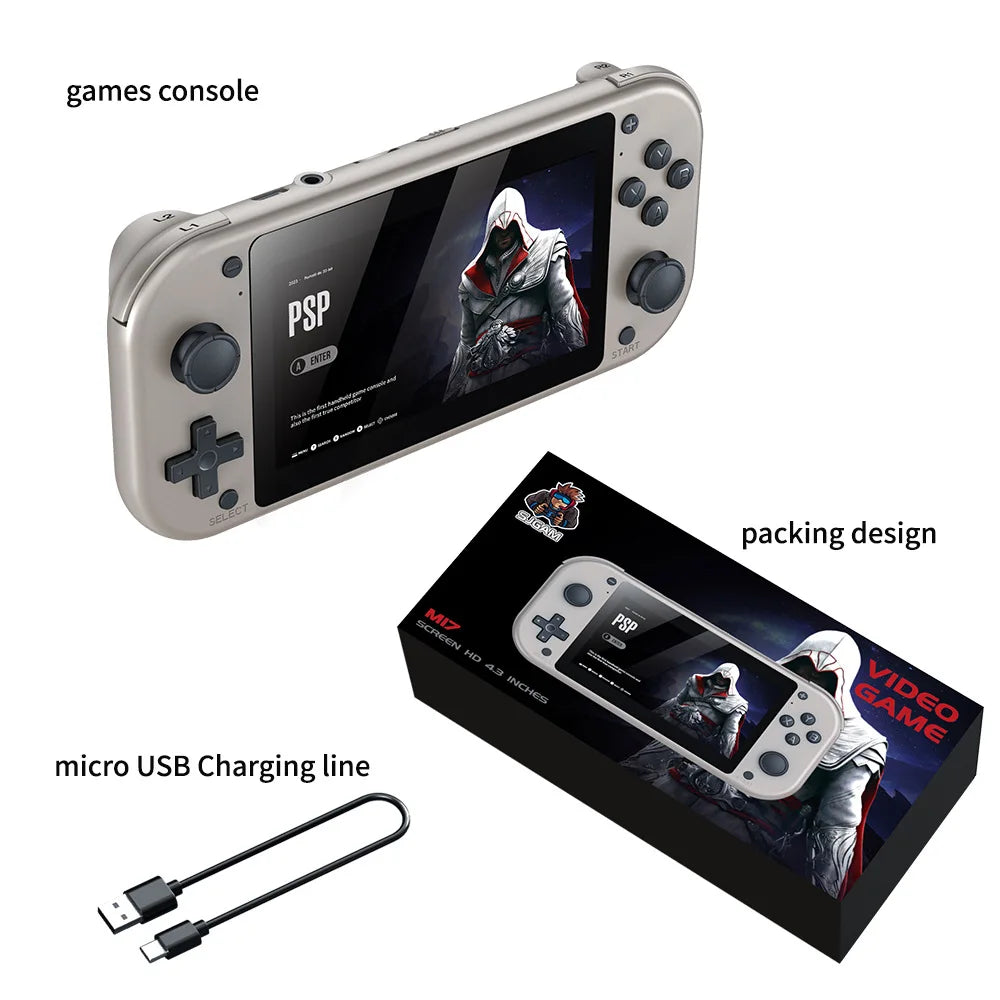 M17 handheld video game console 64G 128G open source linux system 4.3inch screen portable pocket video player retro gaming.