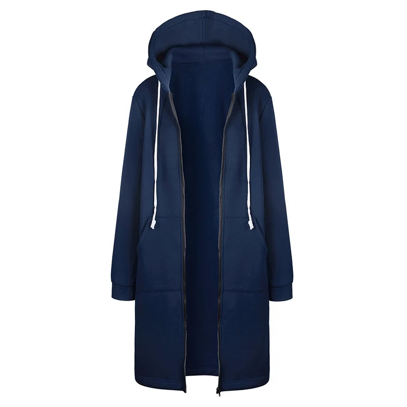 Women's ThickenHoodies Parkas Loose Hooded Jackets Zipper Pocket Maxi Size Sweatshirt Sports Dresses Outwear