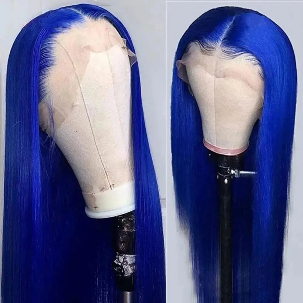 Blue Lace Wig Bone Straight Lace Front Wig HD Transparent Pre Plucked 13X4 Lace Frontal Wigs Synthetic Ready To Go perruque