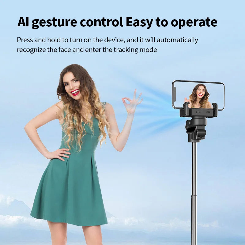 MEUYAG AI face tracking Gimbal Stabilizer Selfie Stick Foldable Wireless Tripod with Bluetooth Shutter Monopod for IOS Android