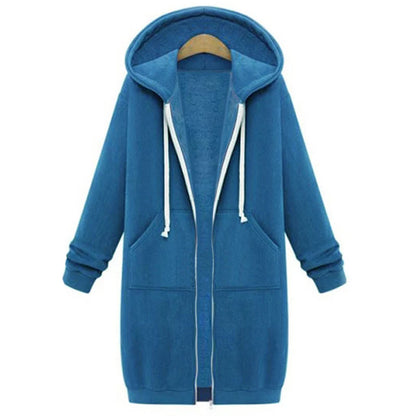 Women's ThickenHoodies Parkas Loose Hooded Jackets Zipper Pocket Maxi Size Sweatshirt Sports Dresses Outwear