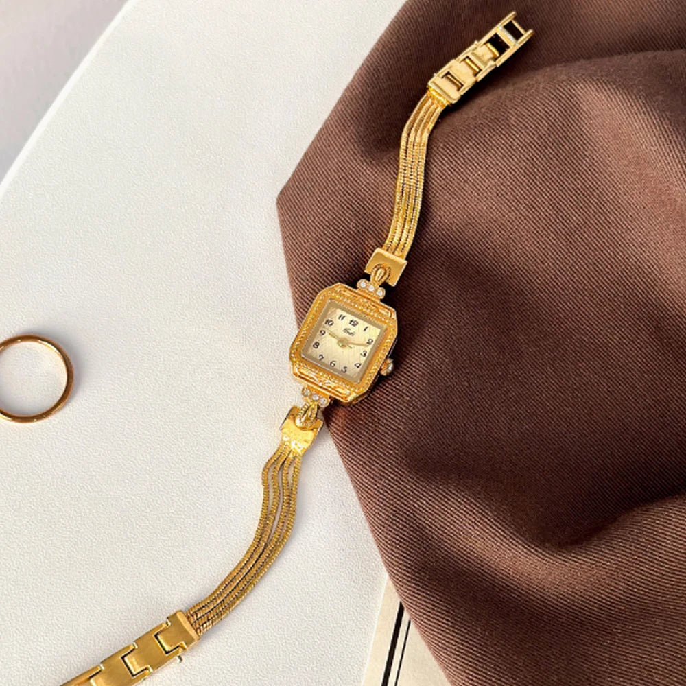 Fashion ethos minimalist luxury disc gold bracelet with quartz watch for women. 1piece.