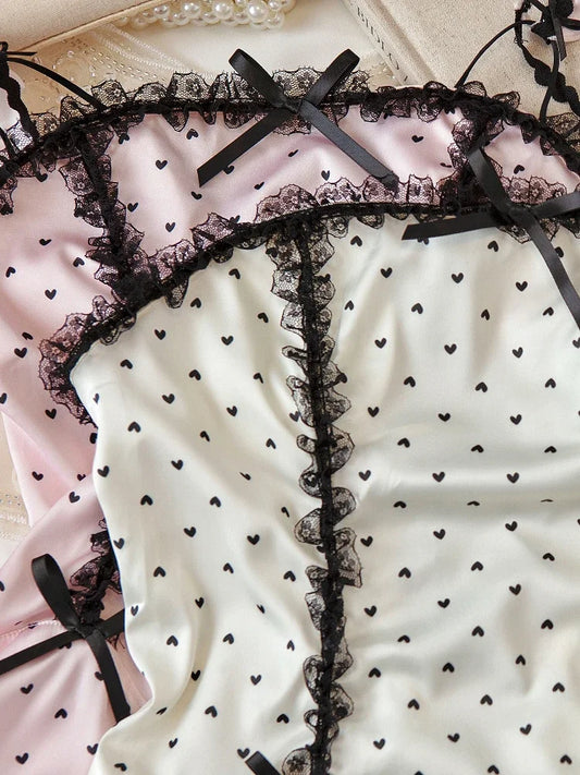 Pajamas with corset underwear sweet polka dot lace backless lingerie halter nightgown homewear nightgowns