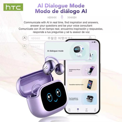 HTC NE32 AI Translator Wireless Earphones OWS Ear Clip Earbuds Bluetooth 6.0 LCD Touch Screen Noise Reduction Sports Headphones