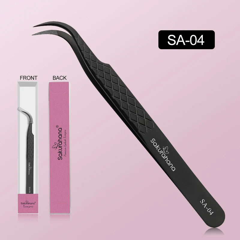 SAKURUHANA Professional Eyelash Tweezers Black Fiber Tip For Lash Extensions Mega Volume Mink Lashes Makeup Beauty Kit