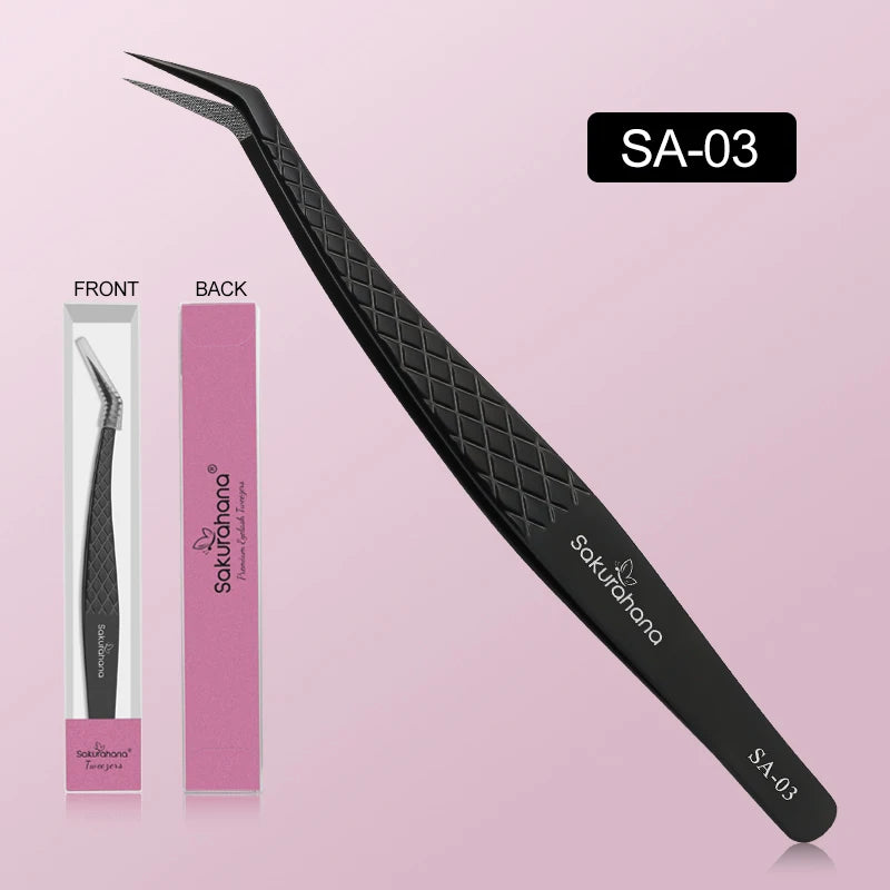 SAKURUHANA Professional Eyelash Tweezers Black Fiber Tip For Lash Extensions Mega Volume Mink Lashes Makeup Beauty Kit