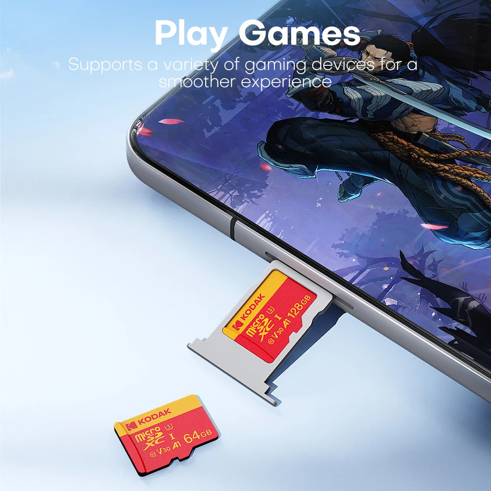 KODAK Micro SD Card Class10 U3 Memory Card MicroSD 64GB 128GB 256GB SD/TF Flash Card on For Smartphone Tablet Camera