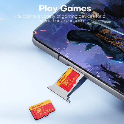 KODAK Micro SD Card Class10 U3 Memory Card MicroSD 64GB 128GB 256GB SD/TF Flash Card on For Smartphone Tablet Camera