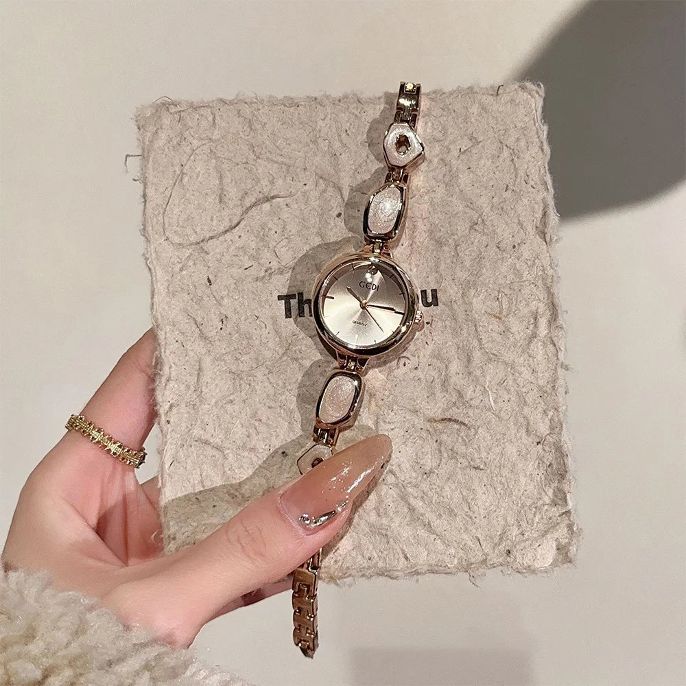 Fashion temperament minimalist luxury irregular bracelet with quartz watch for woman. 1piece.