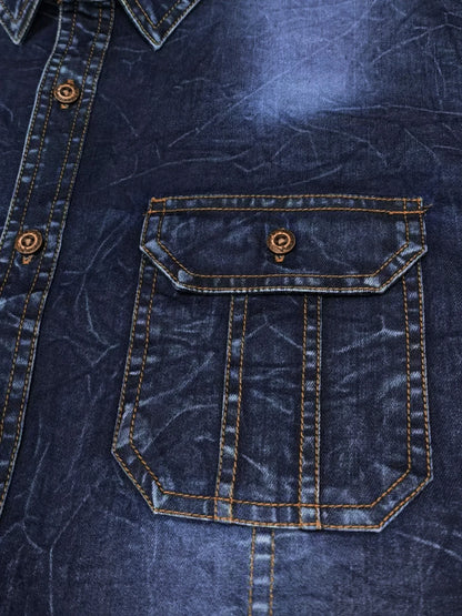 Men's blue denim shirt, long-sleeved, fashionable new style, trendy, slim fit, casual, versatile, slim fit, high-end feel.