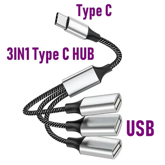 Répartiteur de hub USB de type C à 4 ports, transmission rapide de données, adaptateur OTG extensions de hub USB multi-appareils.