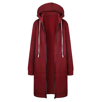 Women's ThickenHoodies Parkas Loose Hooded Jackets Zipper Pocket Maxi Size Sweatshirt Sports Dresses Outwear