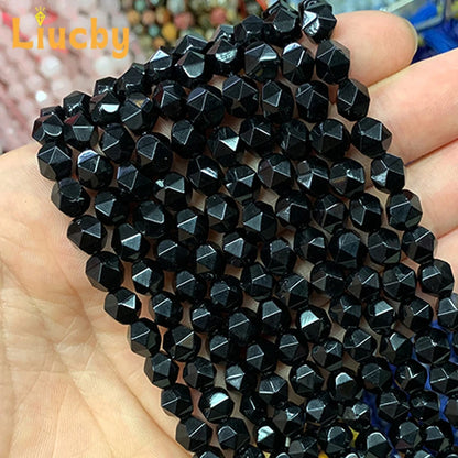 Natural Faceted Black Agates Onyx Handmade diamond Beads For Jewelry Making DIY Rings Earrings Necklace 15" Wholesales 6/8/10MM