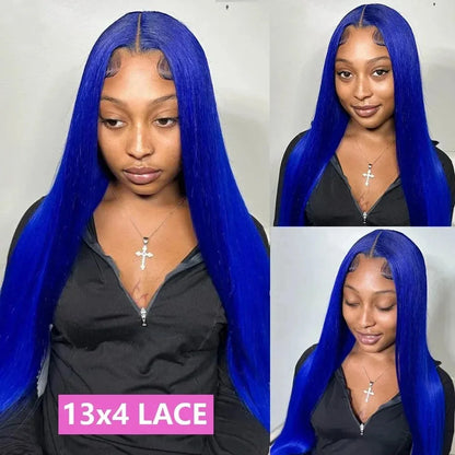 Blue Lace Wig Bone Straight Lace Front Wig HD Transparent Pre Plucked 13X4 Lace Frontal Wigs Synthetic Ready To Go perruque