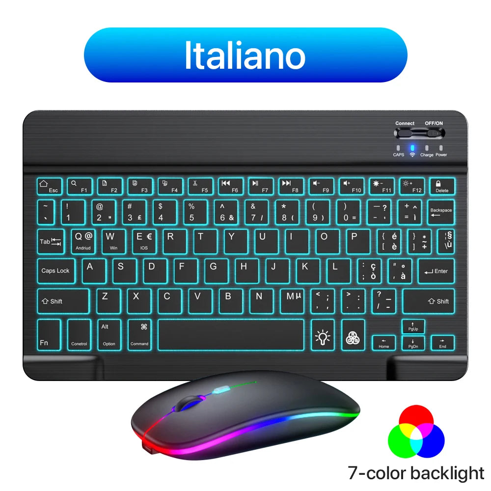 Backlit backlight, wireless keyboard and mouse for iOS, Android, Windows, keyboard Bluetooth-compatible, rainbow backlit keyboard.