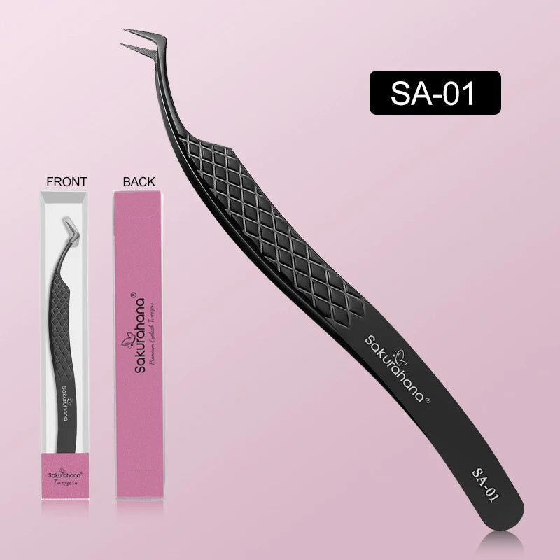 SAKURUHANA Professional Eyelash Tweezers Black Fiber Tip For Lash Extensions Mega Volume Mink Lashes Makeup Beauty Kit