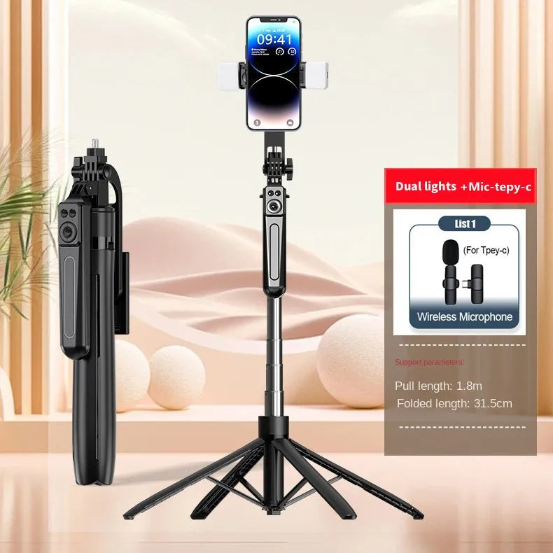 1.8m Handheld gimbal four Tripod Bluetooth Wireless Selfie Stick Live phone Holder Tripod Foldable Fill Light For Smartphone