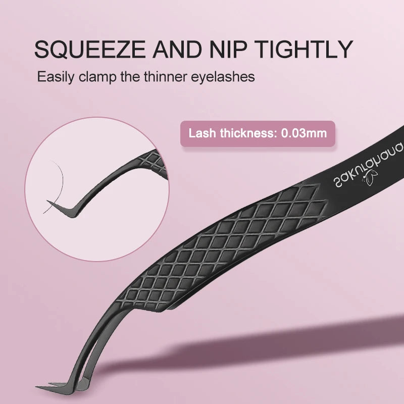 SAKURUHANA Professional Eyelash Tweezers Black Fiber Tip For Lash Extensions Mega Volume Mink Lashes Makeup Beauty Kit