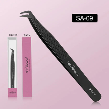 SAKURUHANA Professional Eyelash Tweezers Black Fiber Tip For Lash Extensions Mega Volume Mink Lashes Makeup Beauty Kit
