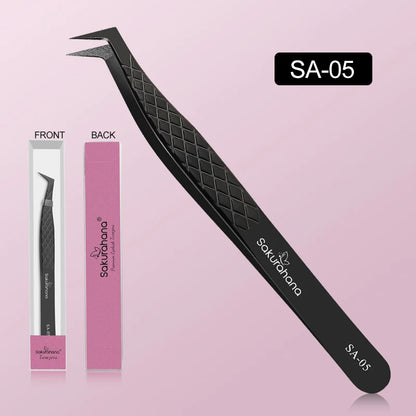 SAKURUHANA Professional Eyelash Tweezers Black Fiber Tip For Lash Extensions Mega Volume Mink Lashes Makeup Beauty Kit