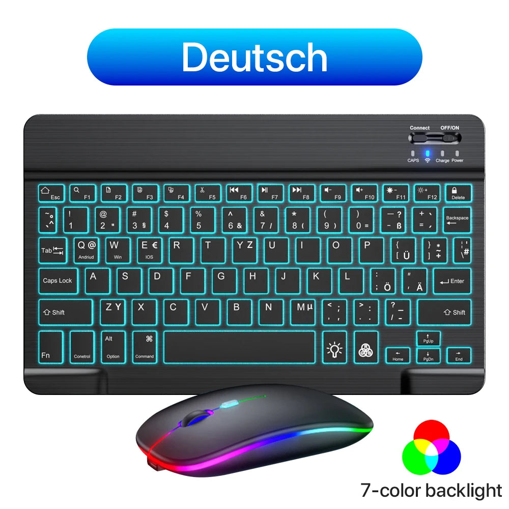 Backlit backlight, wireless keyboard and mouse for iOS, Android, Windows, keyboard Bluetooth-compatible, rainbow backlit keyboard.