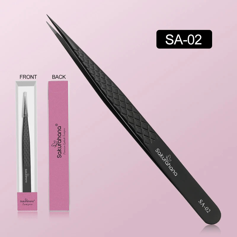 SAKURUHANA Professional Eyelash Tweezers Black Fiber Tip For Lash Extensions Mega Volume Mink Lashes Makeup Beauty Kit