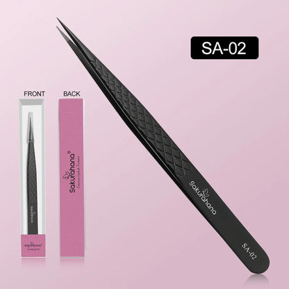 SAKURUHANA Professional Eyelash Tweezers Black Fiber Tip For Lash Extensions Mega Volume Mink Lashes Makeup Beauty Kit