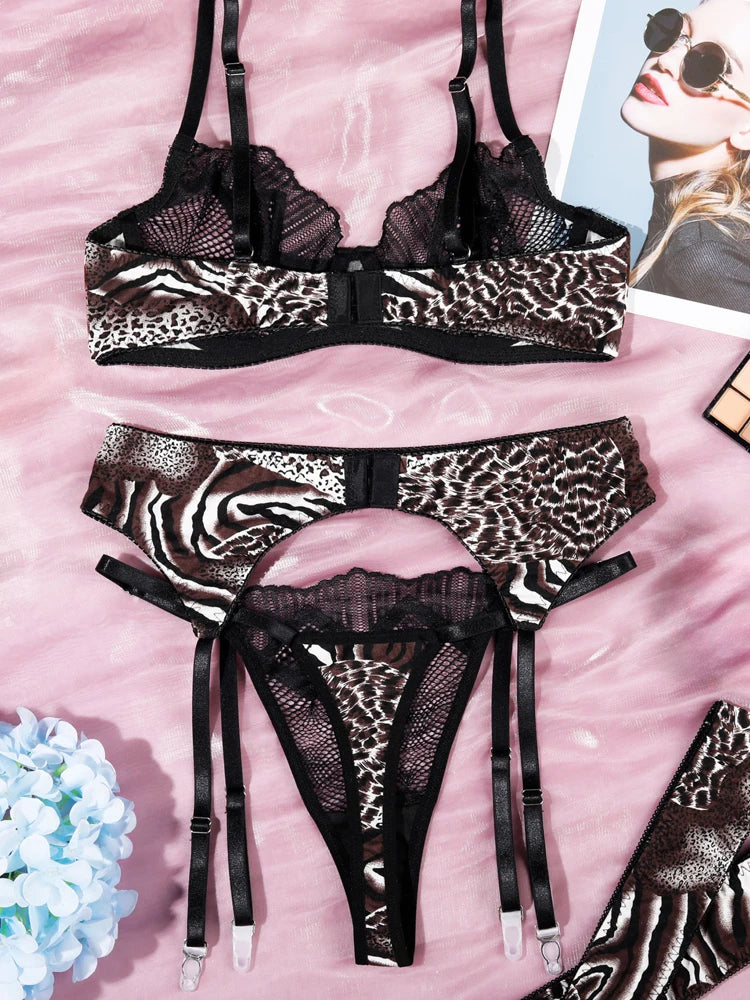 Leopard lingerie, woman's set exotic undergarments.