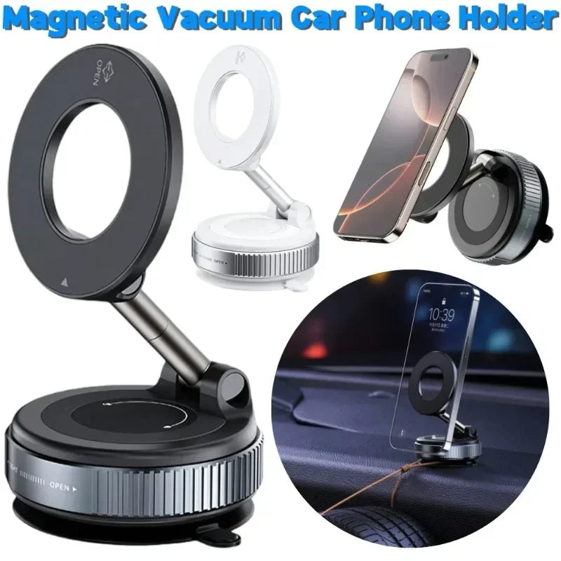 Magnetic Vacuum Phone Holder Car Mount Vacuum Adsorption Car Phone Mount Foldable Car Navigation Holder for Gym Bath Shower