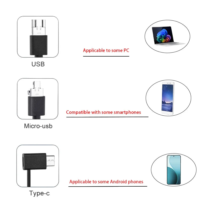 6.5mm caméra endoscopique de Type C, étanche IP67, 6 led, réglable, Micro USB, Android, caméra endoscopique pour téléphone et PC