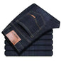 Men's soft straight denim pants classic business black biker jeans.