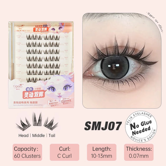 Yelix DIY Clusters Eyelash Self-adhesive Glue Free False Eyelashes Natural Soft Lashes