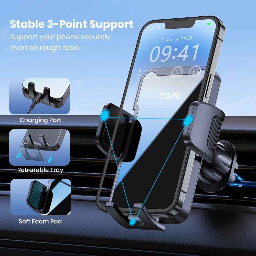 TOPK Car Phone Holder Mount for Air Vent, Cell Phone Car Mount  360° Full Rotation, for iPhone All Smartphones
