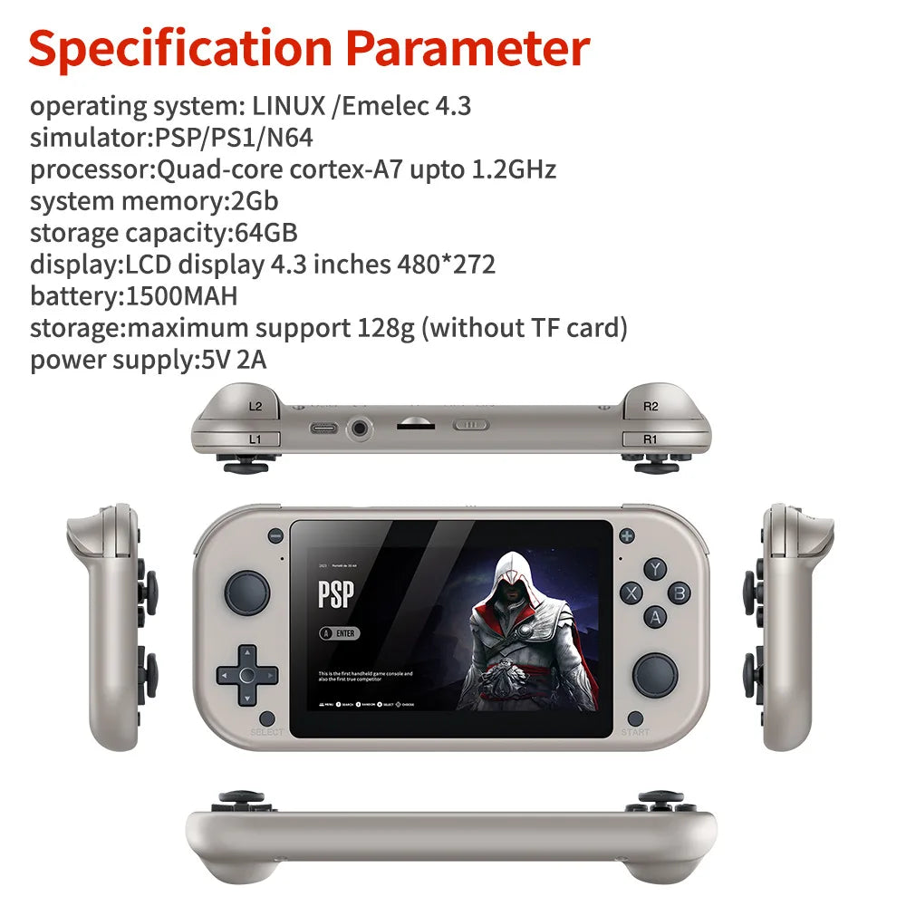 M17 handheld video game console 64G 128G open source linux system 4.3inch screen portable pocket video player retro gaming.