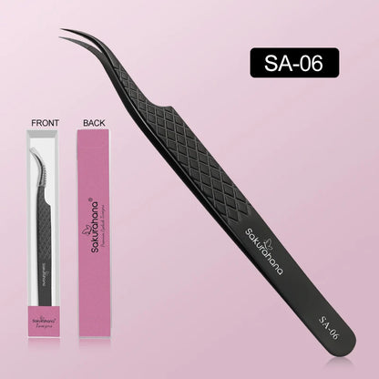 SAKURUHANA Professional Eyelash Tweezers Black Fiber Tip For Lash Extensions Mega Volume Mink Lashes Makeup Beauty Kit
