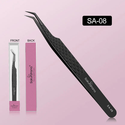 SAKURUHANA Professional Eyelash Tweezers Black Fiber Tip For Lash Extensions Mega Volume Mink Lashes Makeup Beauty Kit