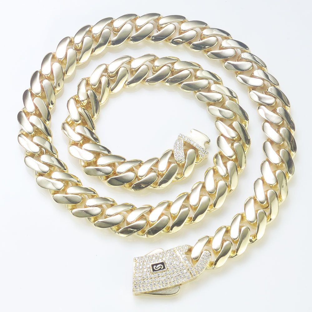 New 925 Silver Chain Iced Out VVS Moissanite Clasp Real 14K Gold Plated 12mm 15mm Cuban Link Necklace Jewelry